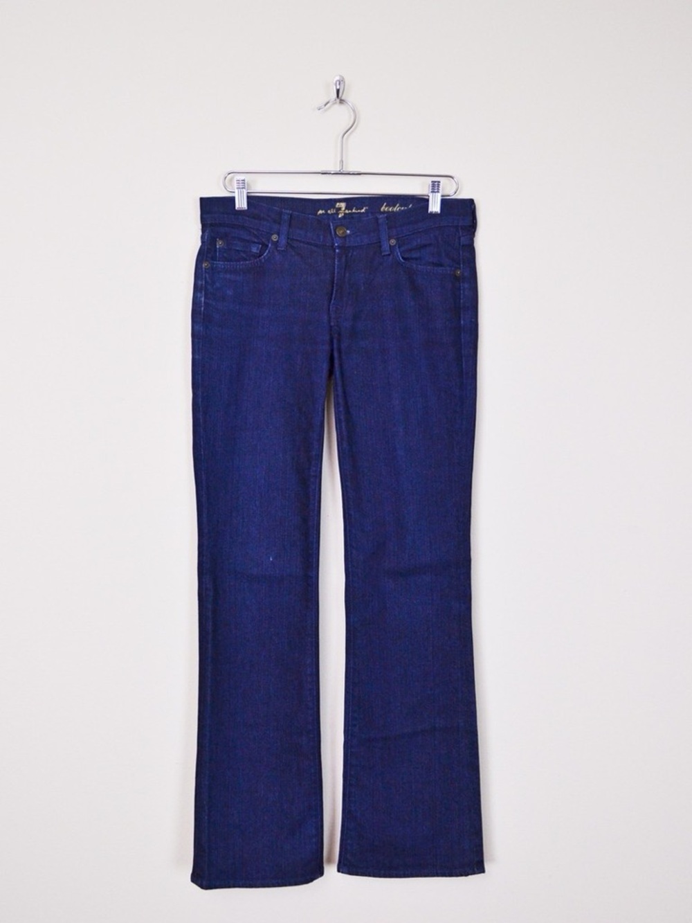 7 For All Mankind Dark Blue Flare Jeans with Embroidered Back Y2K Vintage Bootcu - Picture 5 of 16
